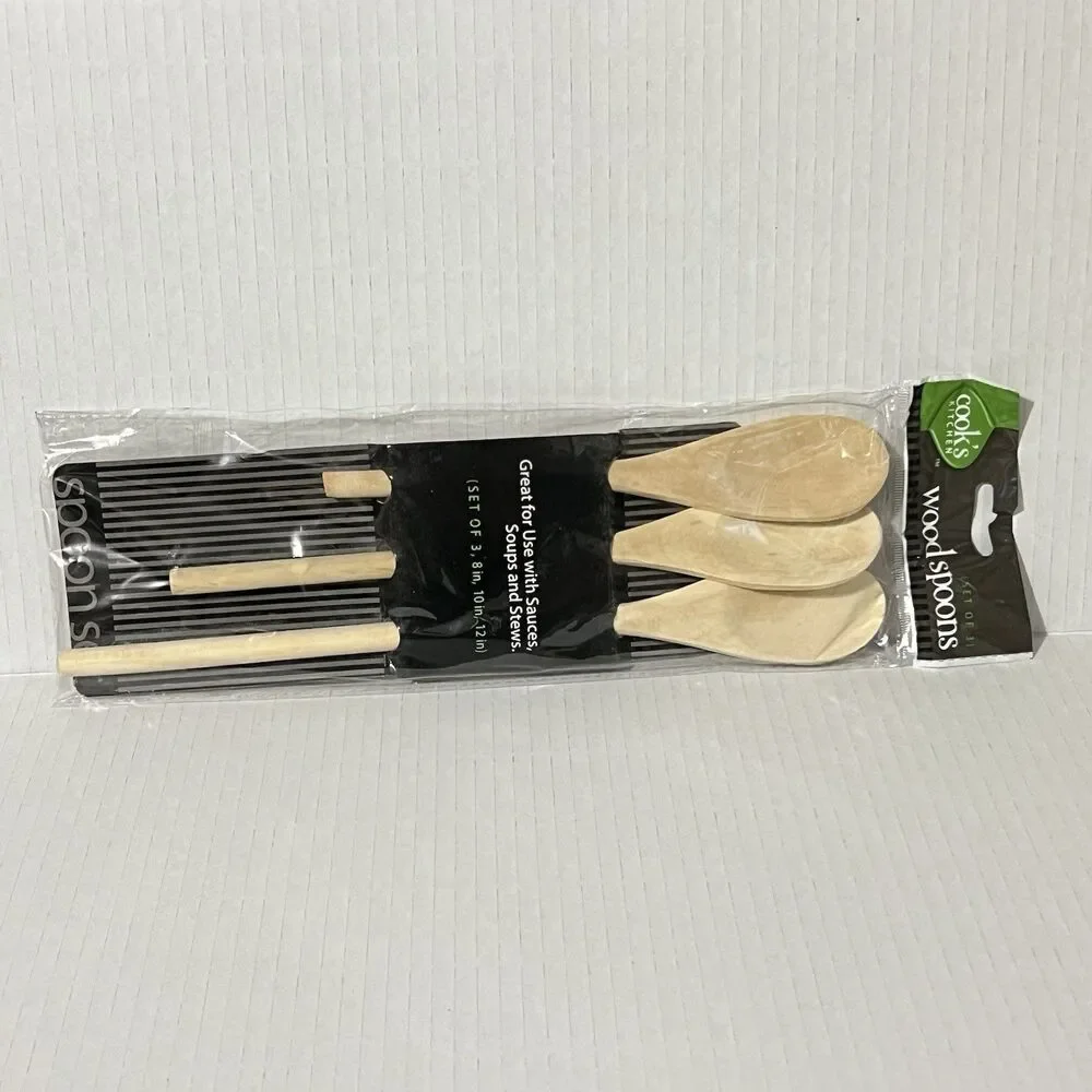 Cook's Kitchen Wood Spoon Set of 3 Natural Cooking Mixing Utensils 8